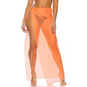 Sheer Net Wrap Long Pool Skirt Neon Orange